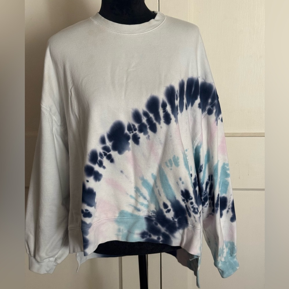 Ladies Electric & Rose Tie Dye Raglan Sweatshirt M Boho Mullet Hem Line